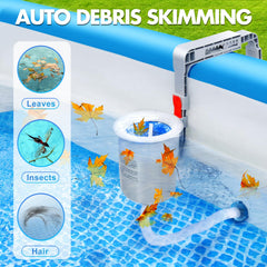 DeeprClean Above Ground Pool Surface Skimmer mounted on pool