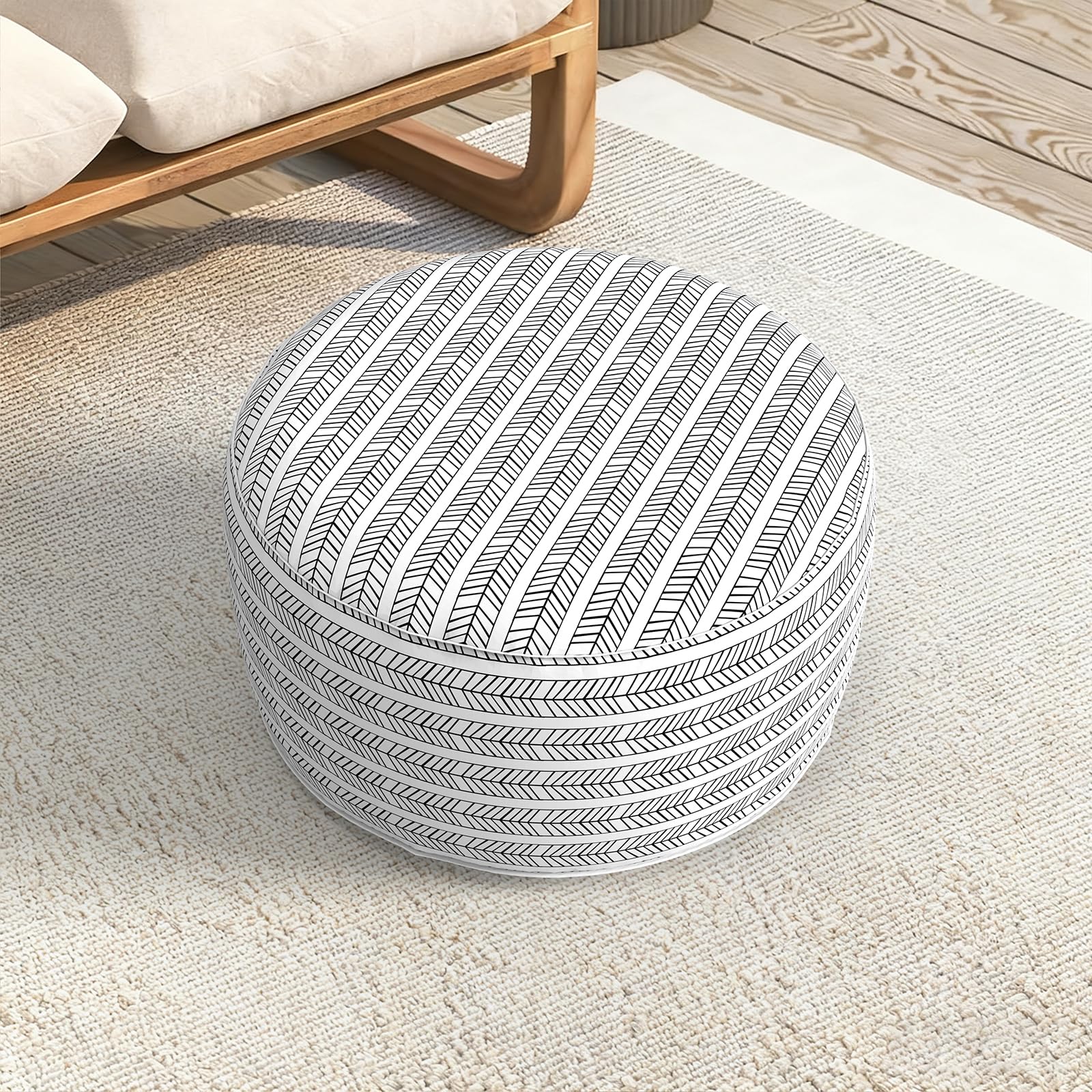 Deflated LVTXIII Inflatable Ottoman Pouf for easy storage