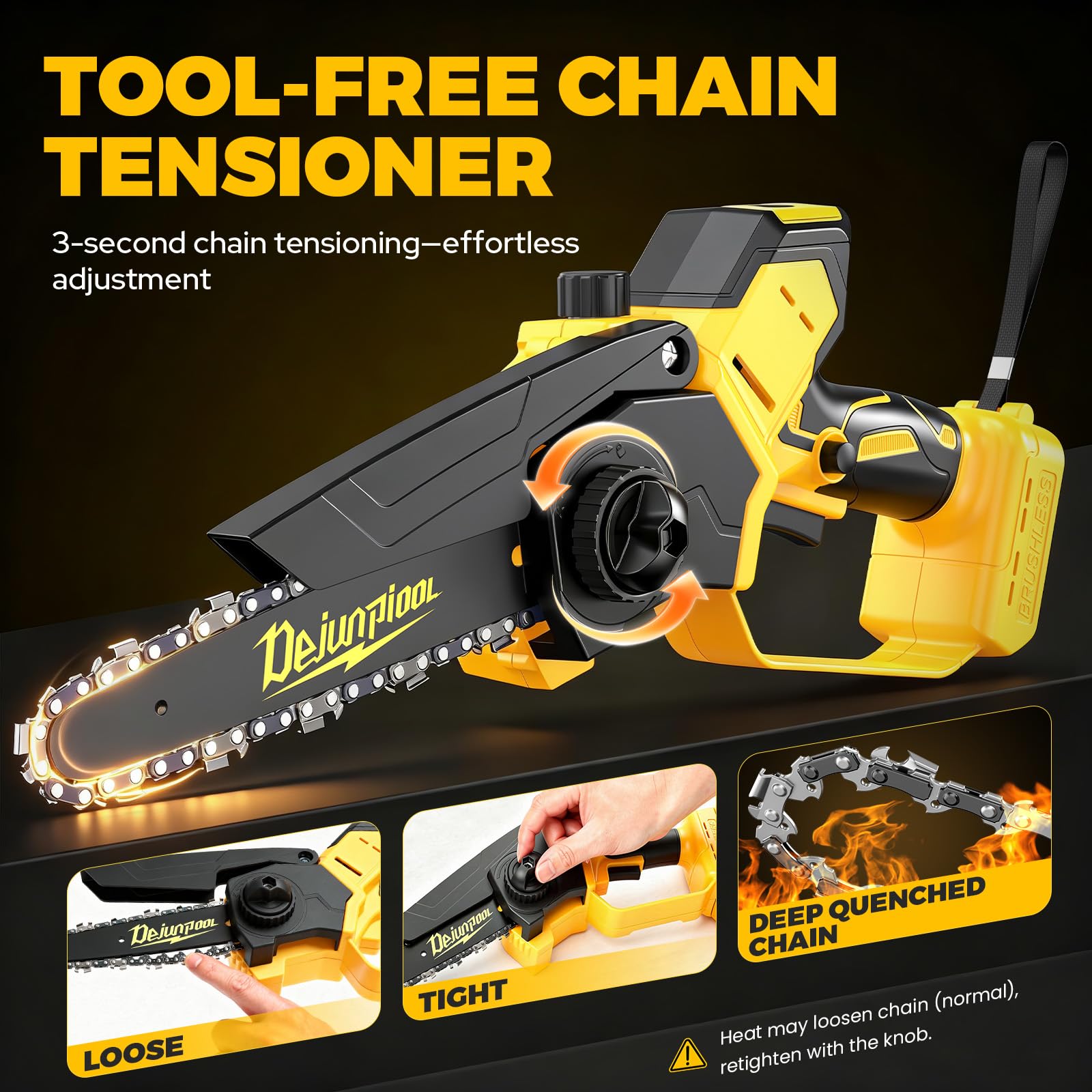 DEJUNPIOOL mini chainsaw battery level display