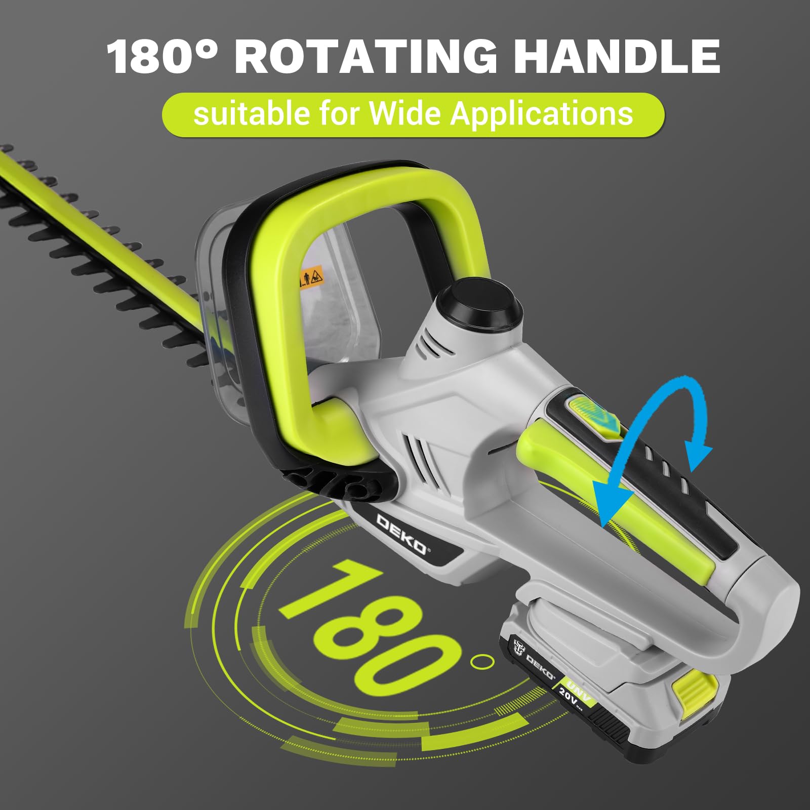 DEKOPRO hedge trimmer resting on a garden bench