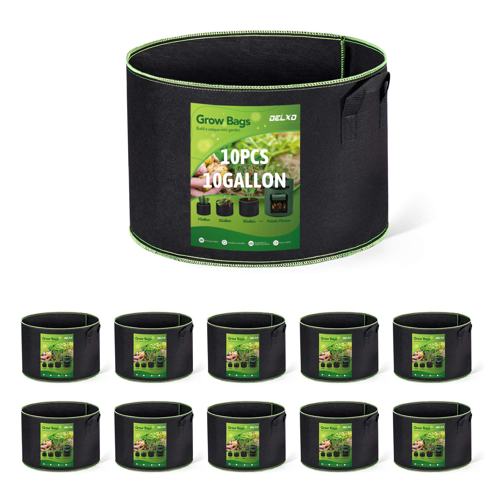 Delxo 10 Gallon Grow Bags black fabric pot front view