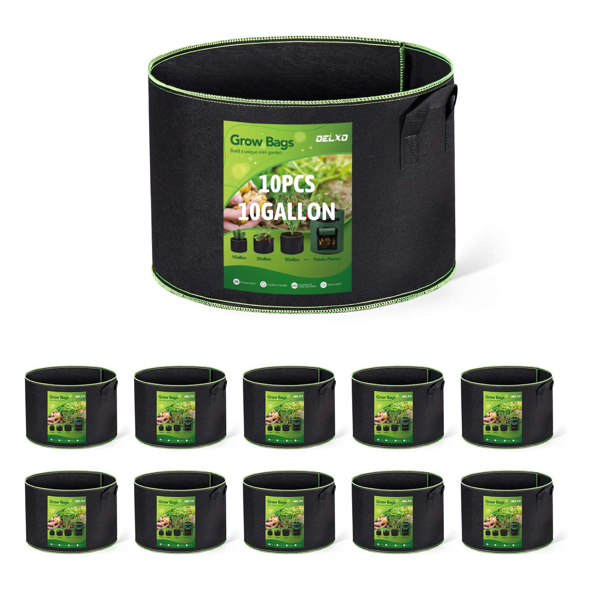 Delxo 10 Gallon Grow Bags black fabric pot front view