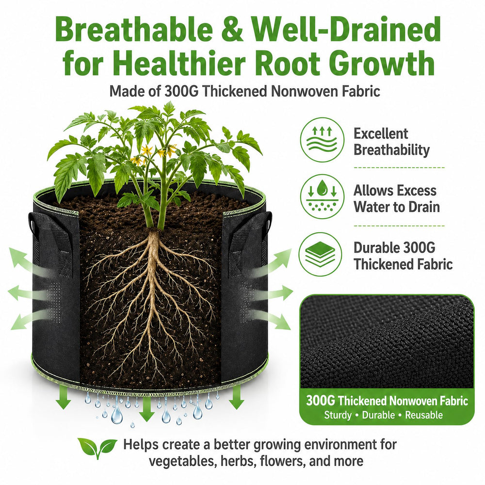 Delxo grow bags in a garden with vegetables