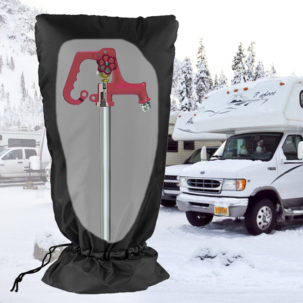 DEMEDO Extended Outdoor Faucet Cover in use on RV park hydrant