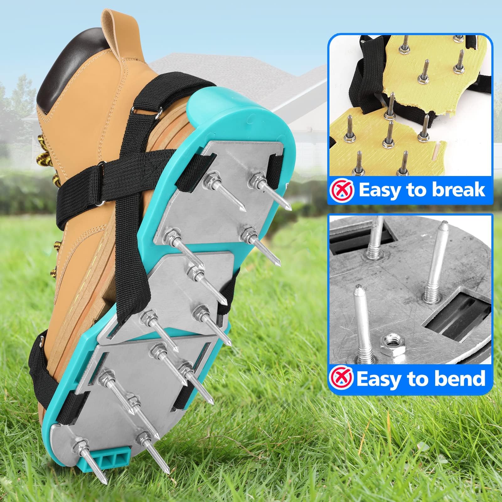 DenForste Lawn Aerator Shoes adjustable straps detail