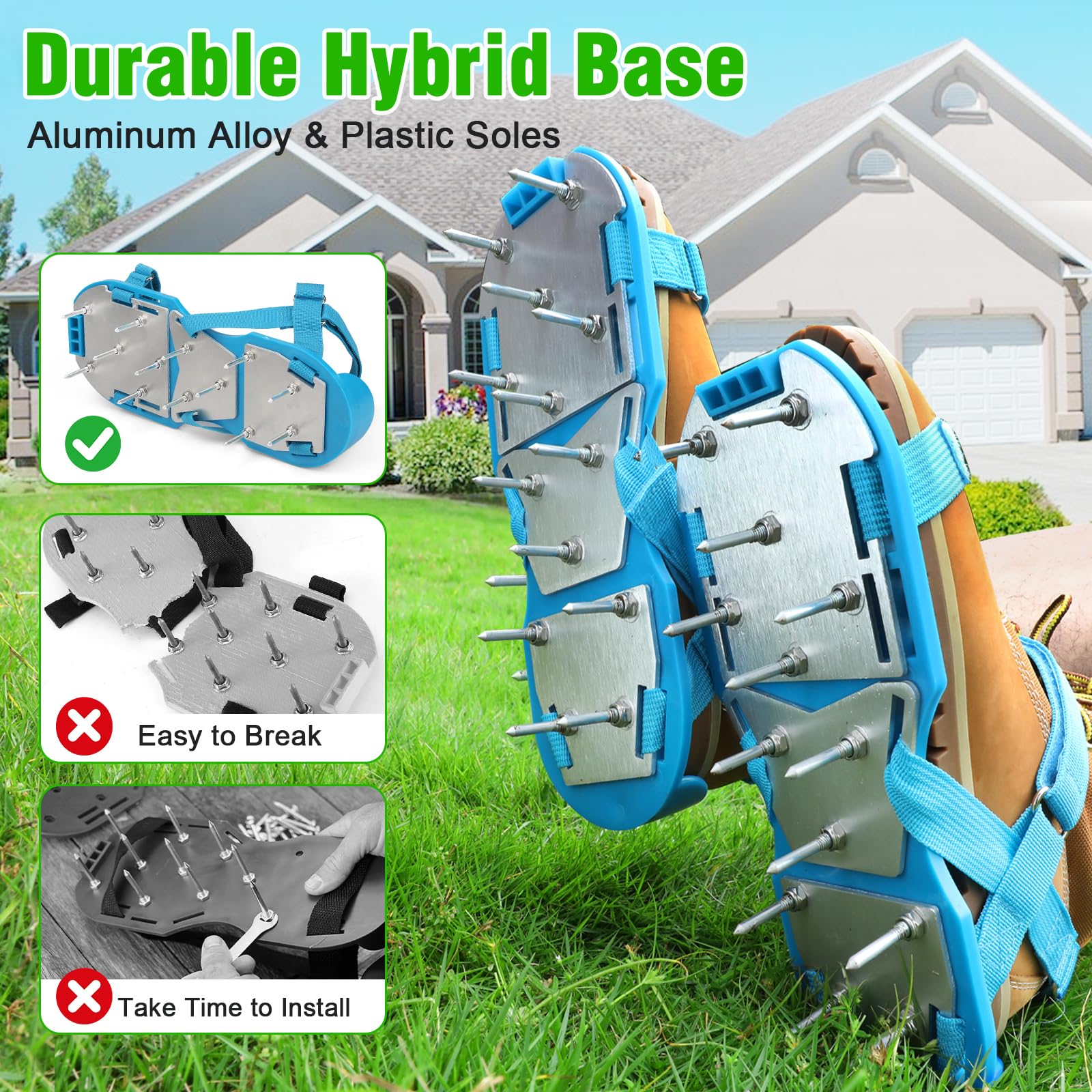 DenForste Lawn Aerator Shoes in blue color on grass