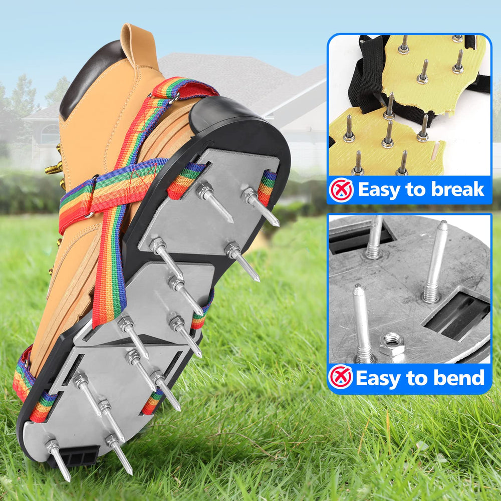 DenForste Lawn Aerator Shoes on grass, demonstrating use