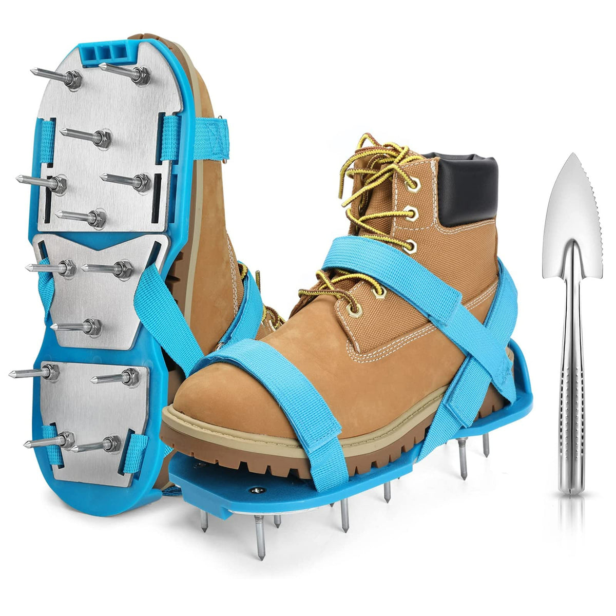 DenForste Lawn Aerator Shoes side view showing adjustable straps
