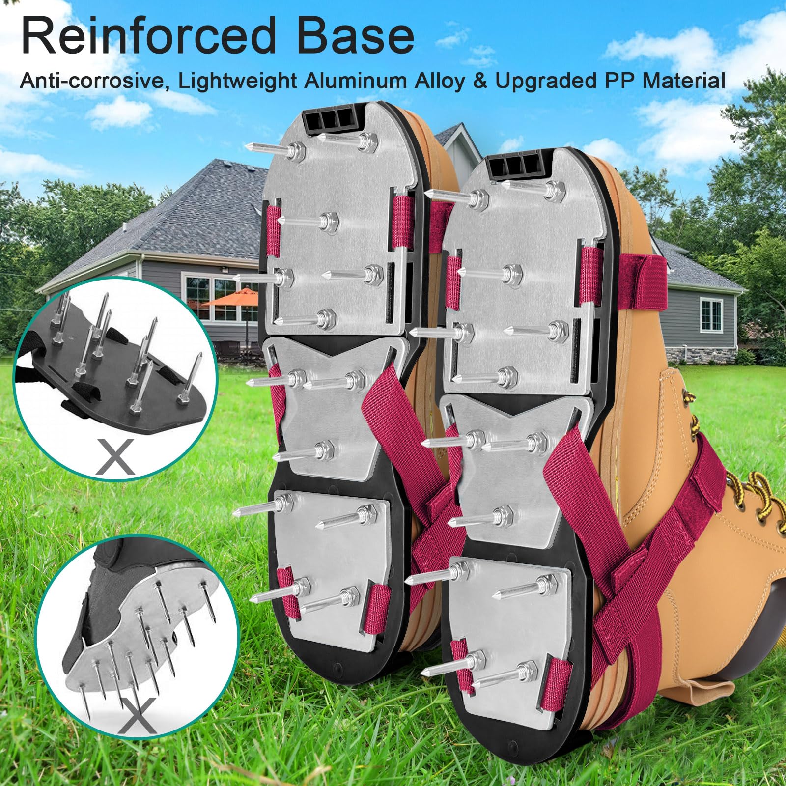 DenForste Lawn Aerator Shoes side view showing adjustable straps