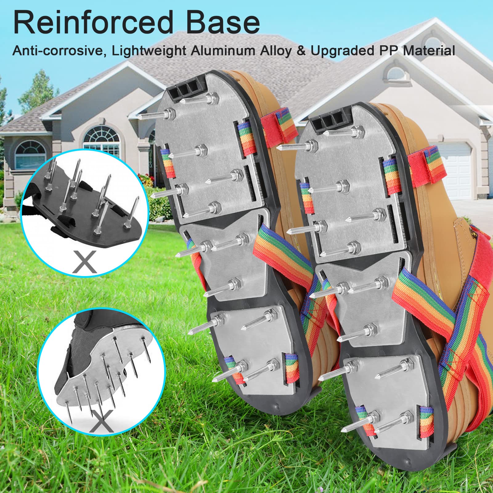 DenForste Lawn Aerator Shoes side view with adjustable straps