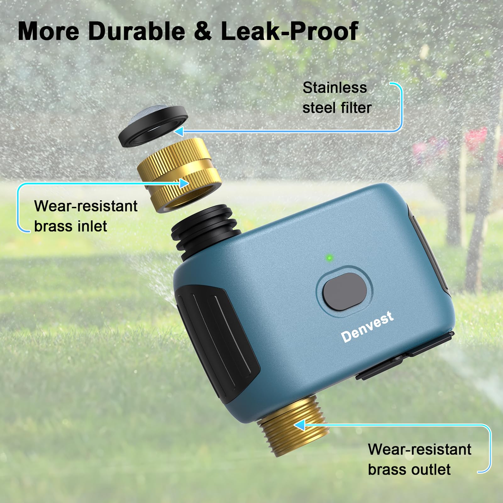 Denvest WiFi Water Timer in outdoor garden setup