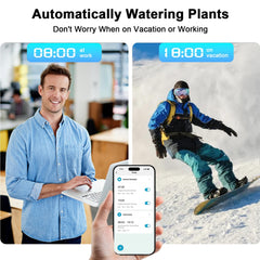 Denvest WiFi Water Timer with voice control feature highlighted