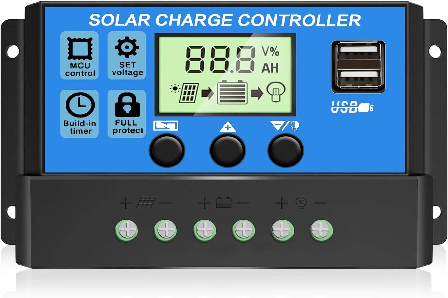Depvko 30A PWM Solar Charge Controller front view with LCD display