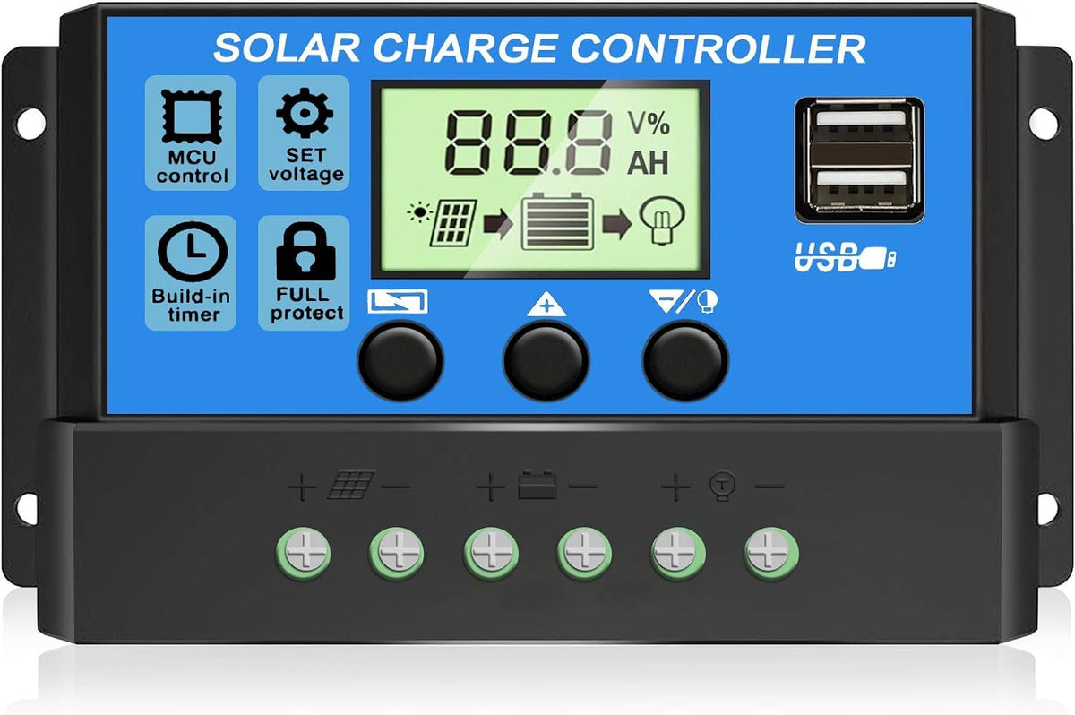 Depvko 30A PWM Solar Charge Controller front view with LCD display