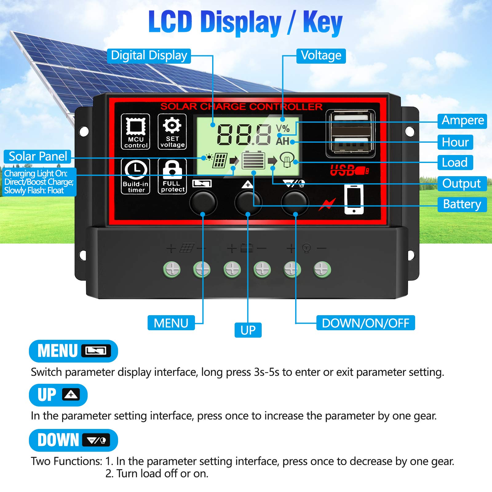 Depvko 30A Solar Charge Controller with dual USB ports
