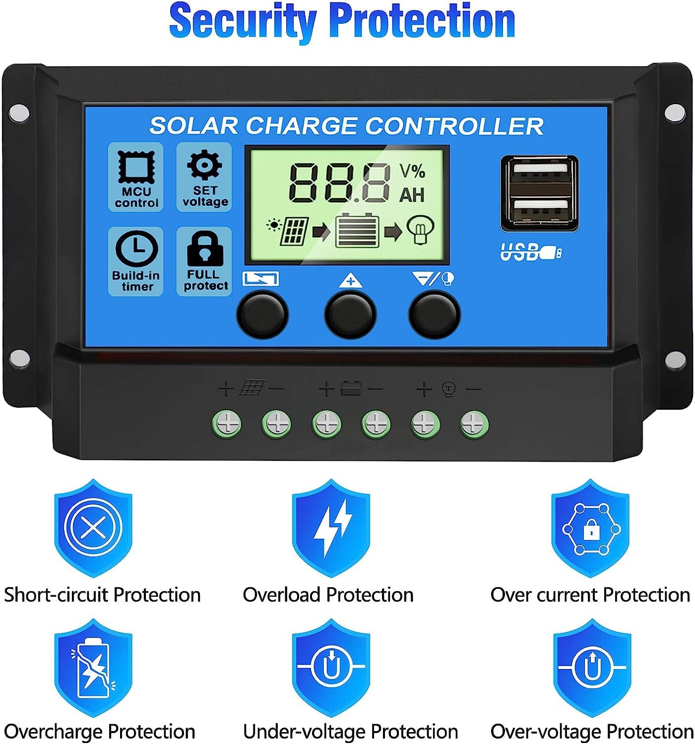 Depvko 30A Solar Charge Controller with USB ports visible