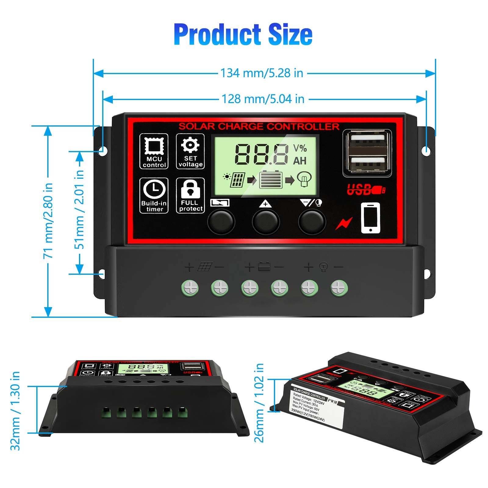 Depvko Solar Charge Controller showing connection ports