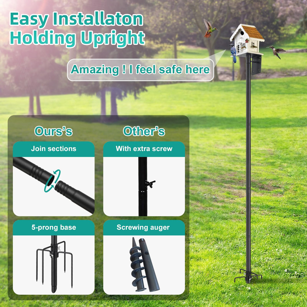 DEROFIT Bird House Pole set up with a bird feeder