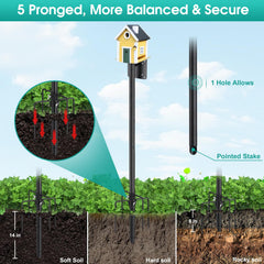 DEROFIT Bird House Pole with 5-prong base installed in garden