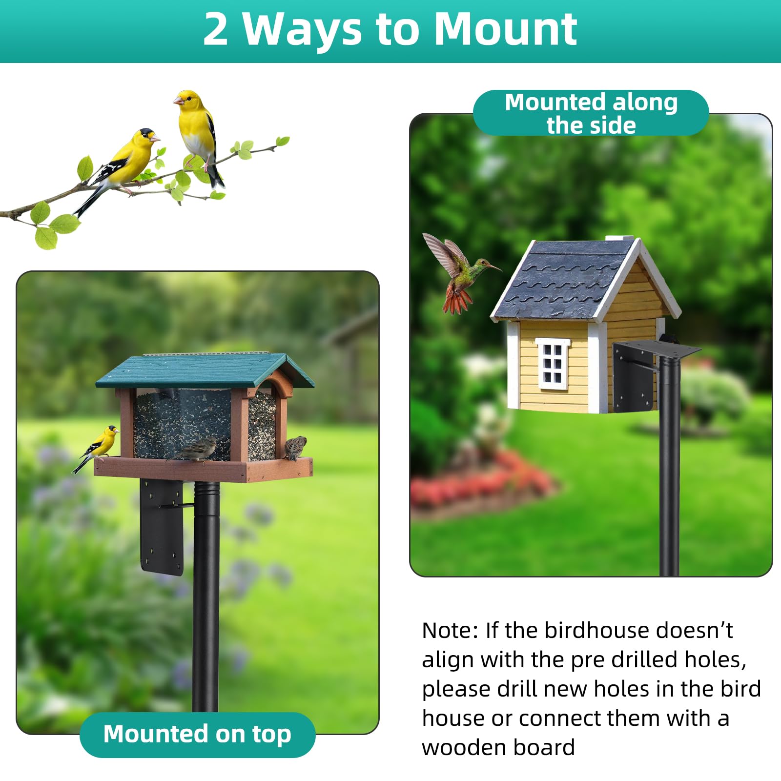 DEROFIT pole with birdhouse attached, outdoor setting