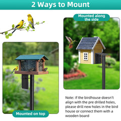 DEROFIT pole with birdhouse attached, outdoor setting