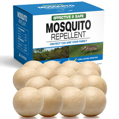 DERTUYE Mosquito Repellent Balls 16-Pack, white granules in packaging