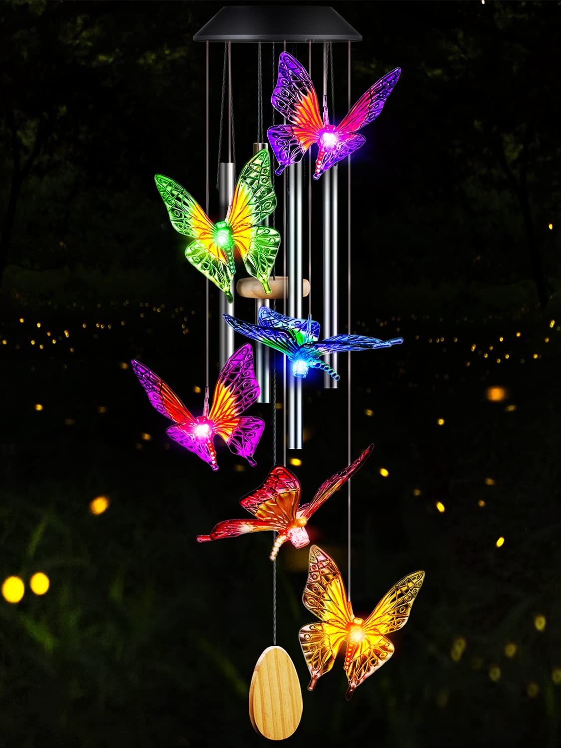 DesGully Butterfly Solar Wind Chimes front view with vibrant colours