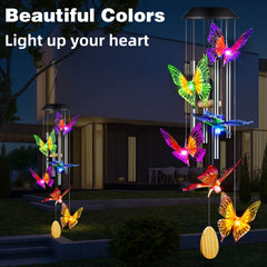 DesGully Butterfly Wind Chimes hanging in a garden