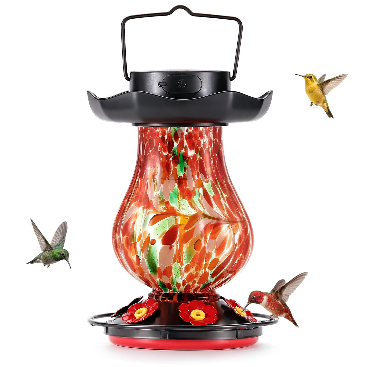 DesGully Solar Hummingbird Feeder in red with LED lights