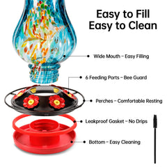 DesGully Solar Hummingbird Feeder with colourful lights at night