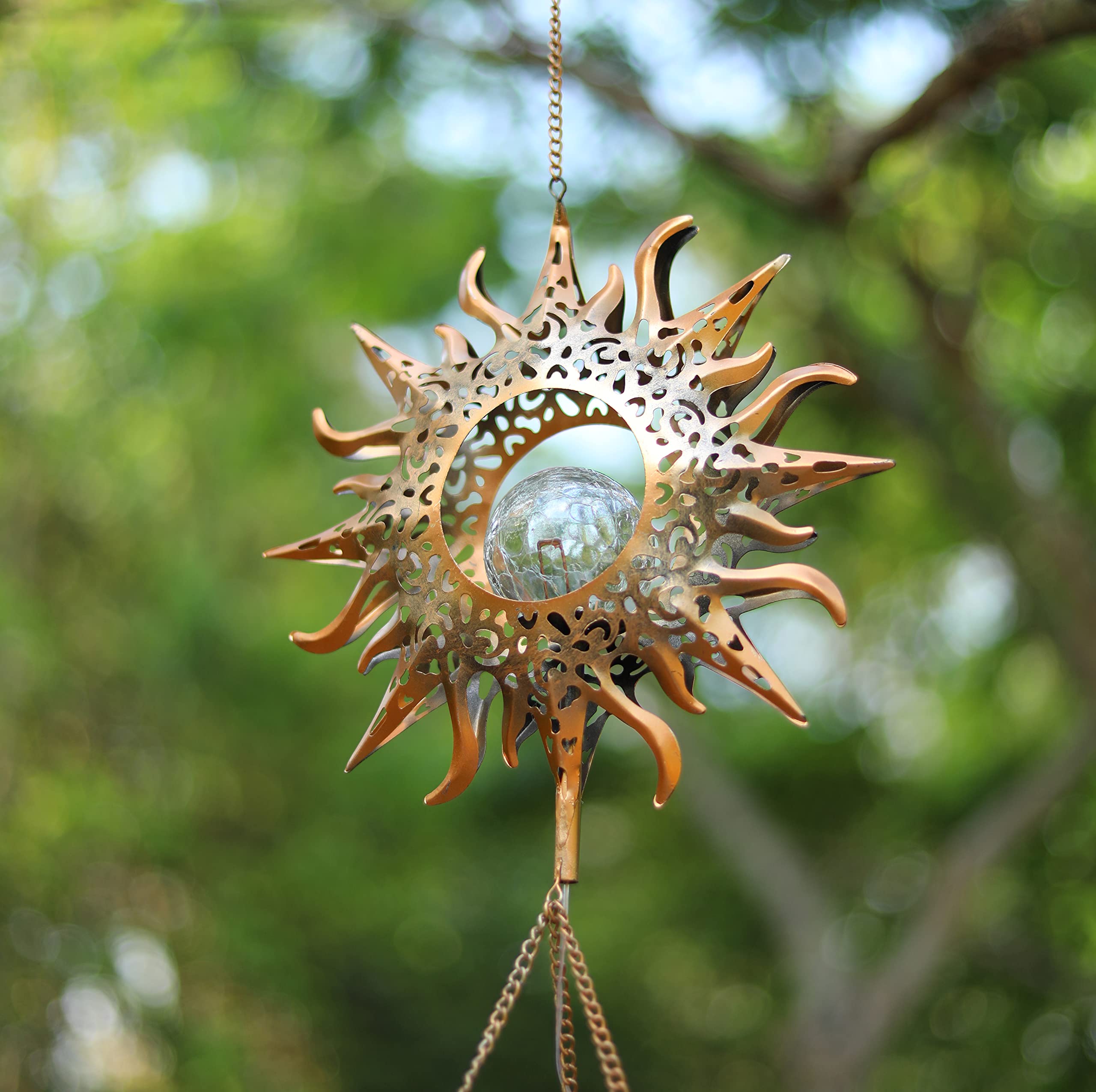 DesGully Solar Wind Chimes hanging outdoors in garden