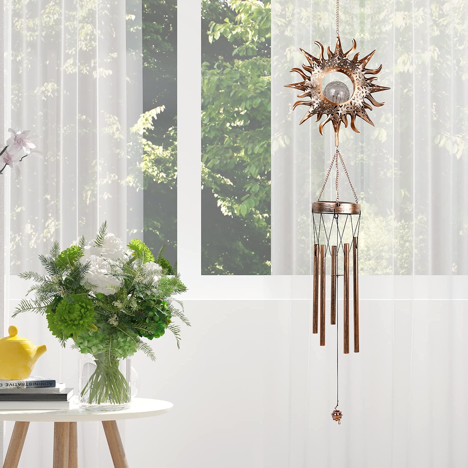 DesGully Solar Wind Chimes illuminated at night