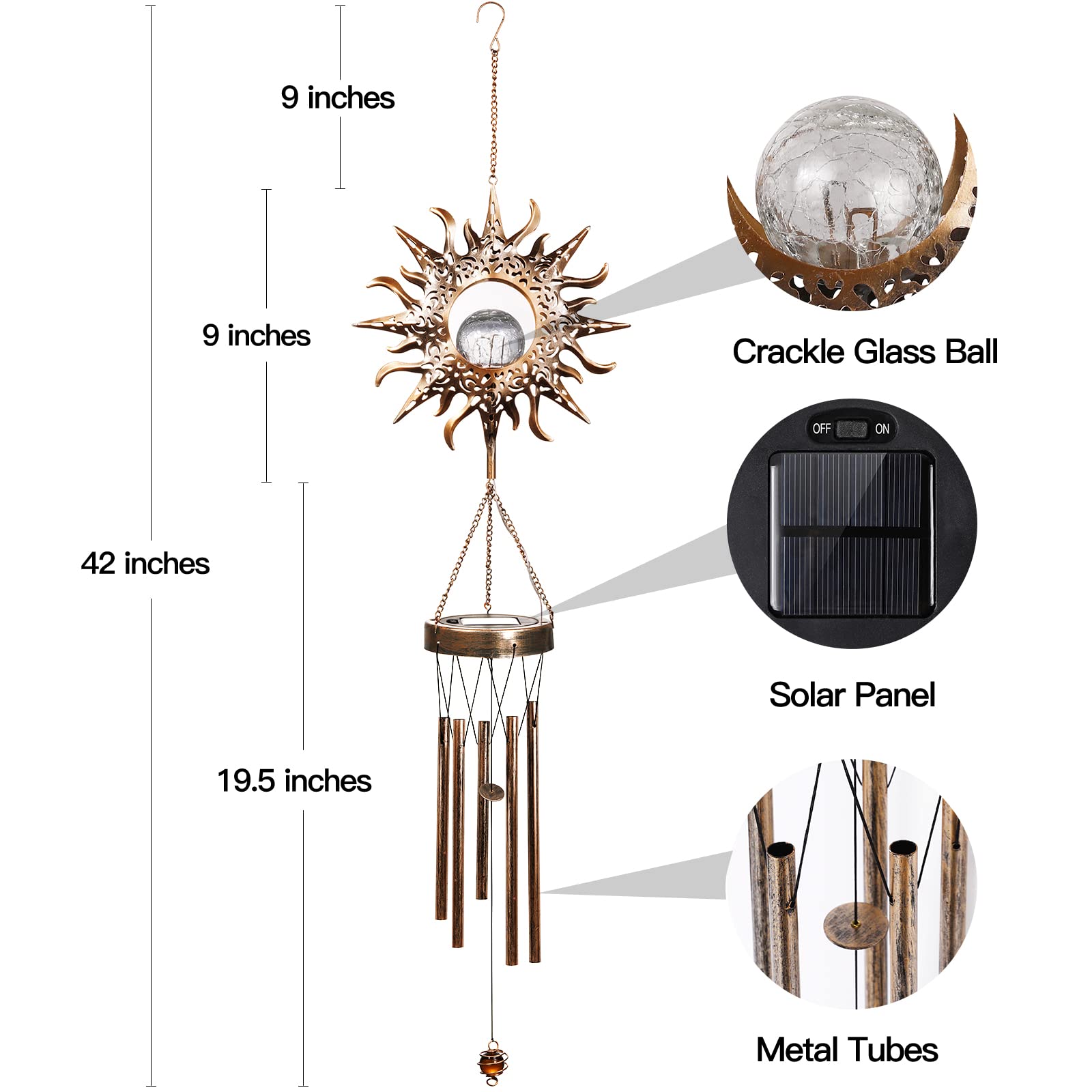 DesGully Solar Wind Chimes packaging and specifications