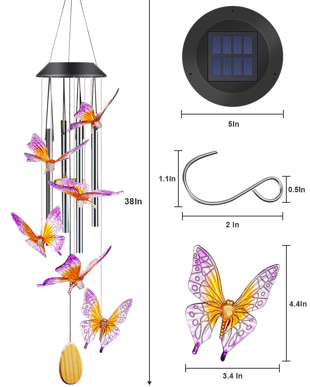 DesGully Wind Chimes showing aluminum tubes and butterfly design