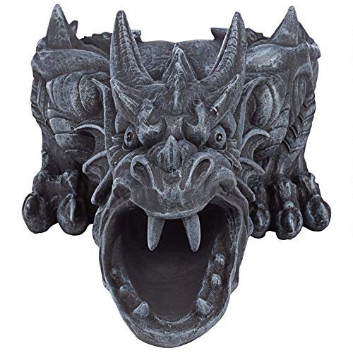 Design Toscano RANIER DRAGON RAINSPOUT close-up of the faux gothic stone finish