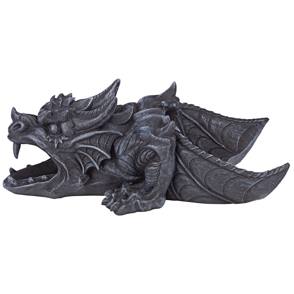 Design Toscano RANIER DRAGON RAINSPOUT with water flowing from the spout