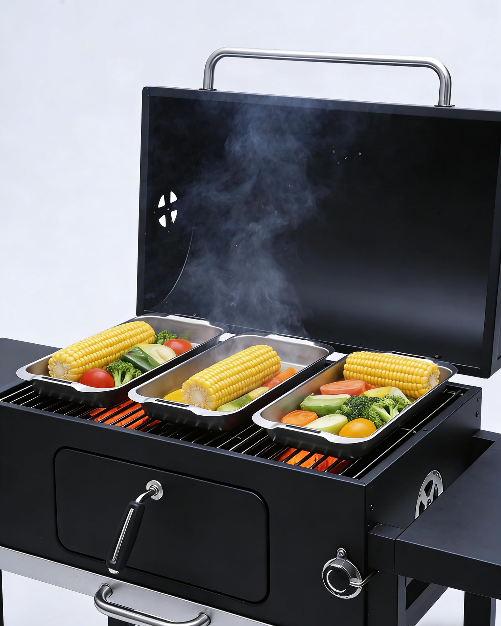 Detachable handle for easy transport of grill pans