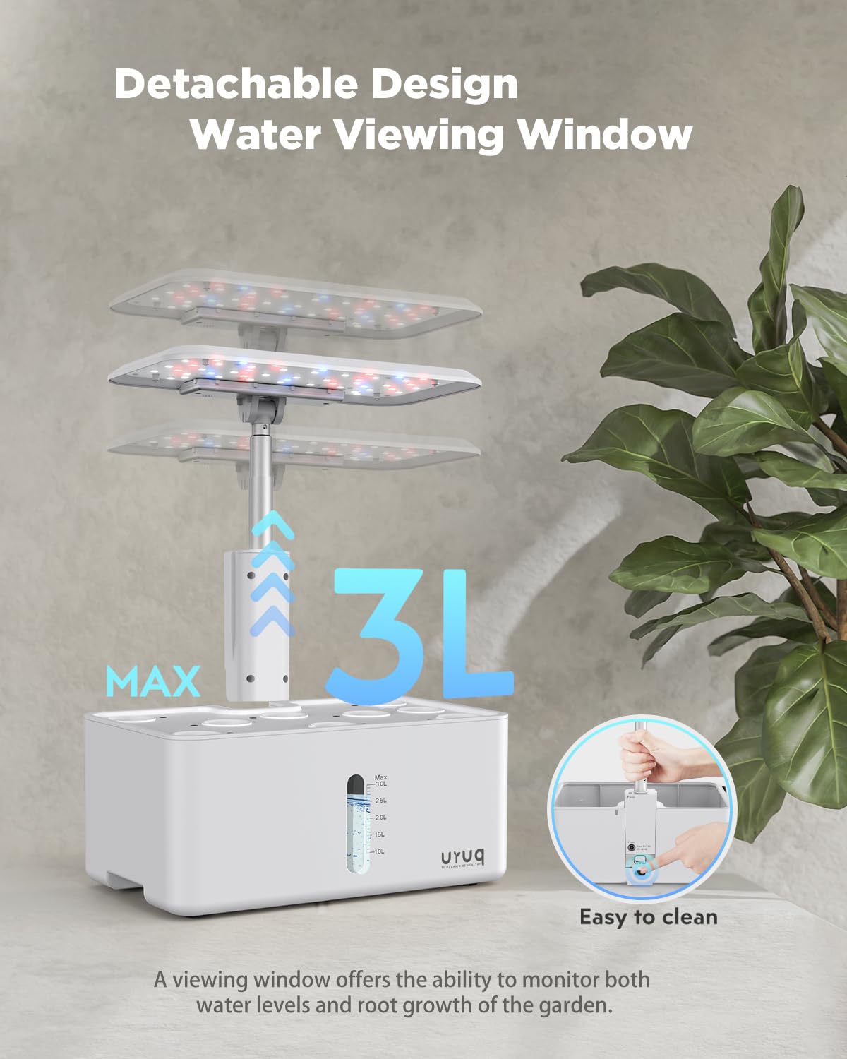 Detachable LED light pole of URUQ hydroponics system