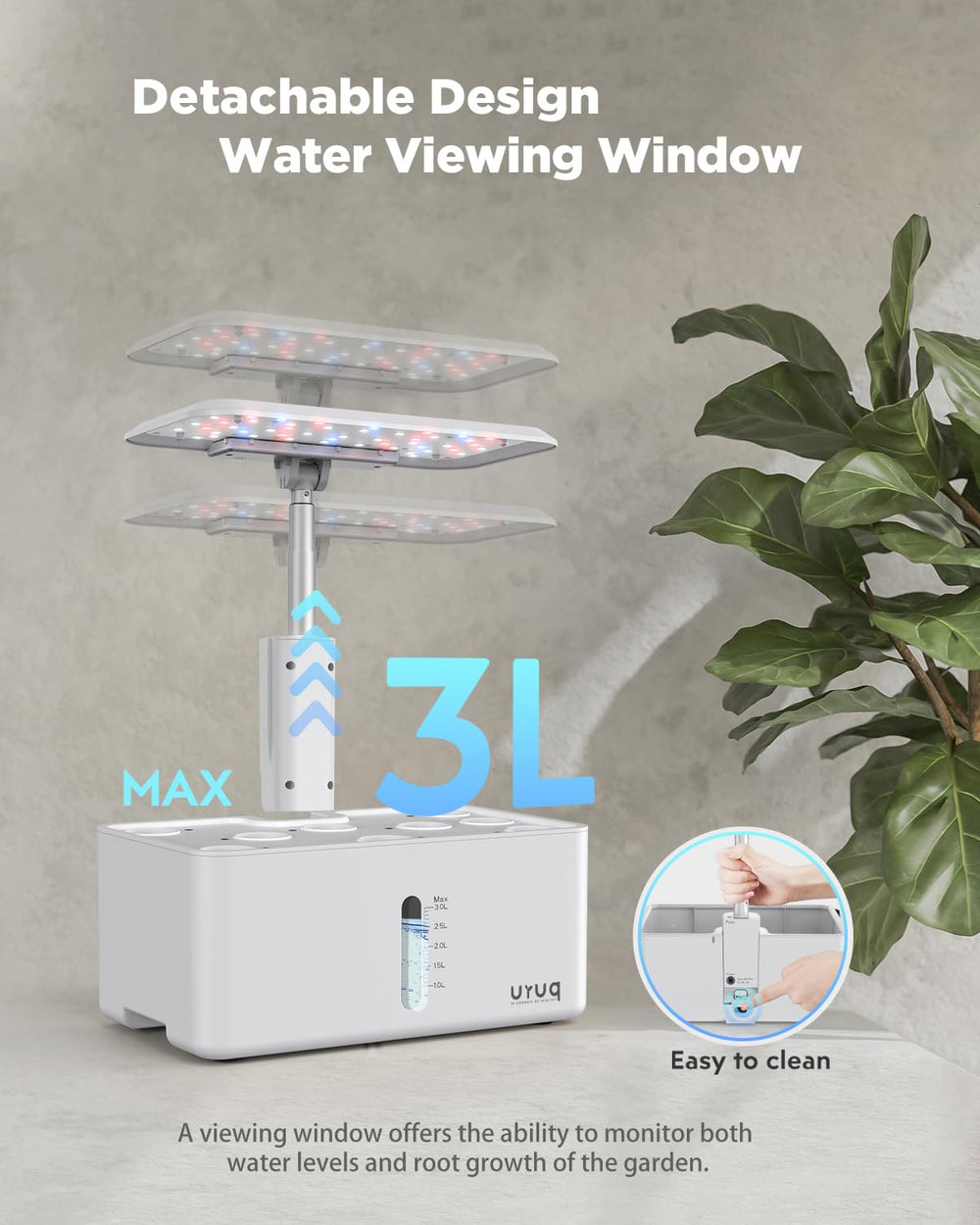 Detachable LED light pole of URUQ hydroponics system