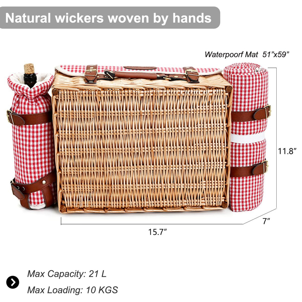 Detachable picnic table lid on wicker basket