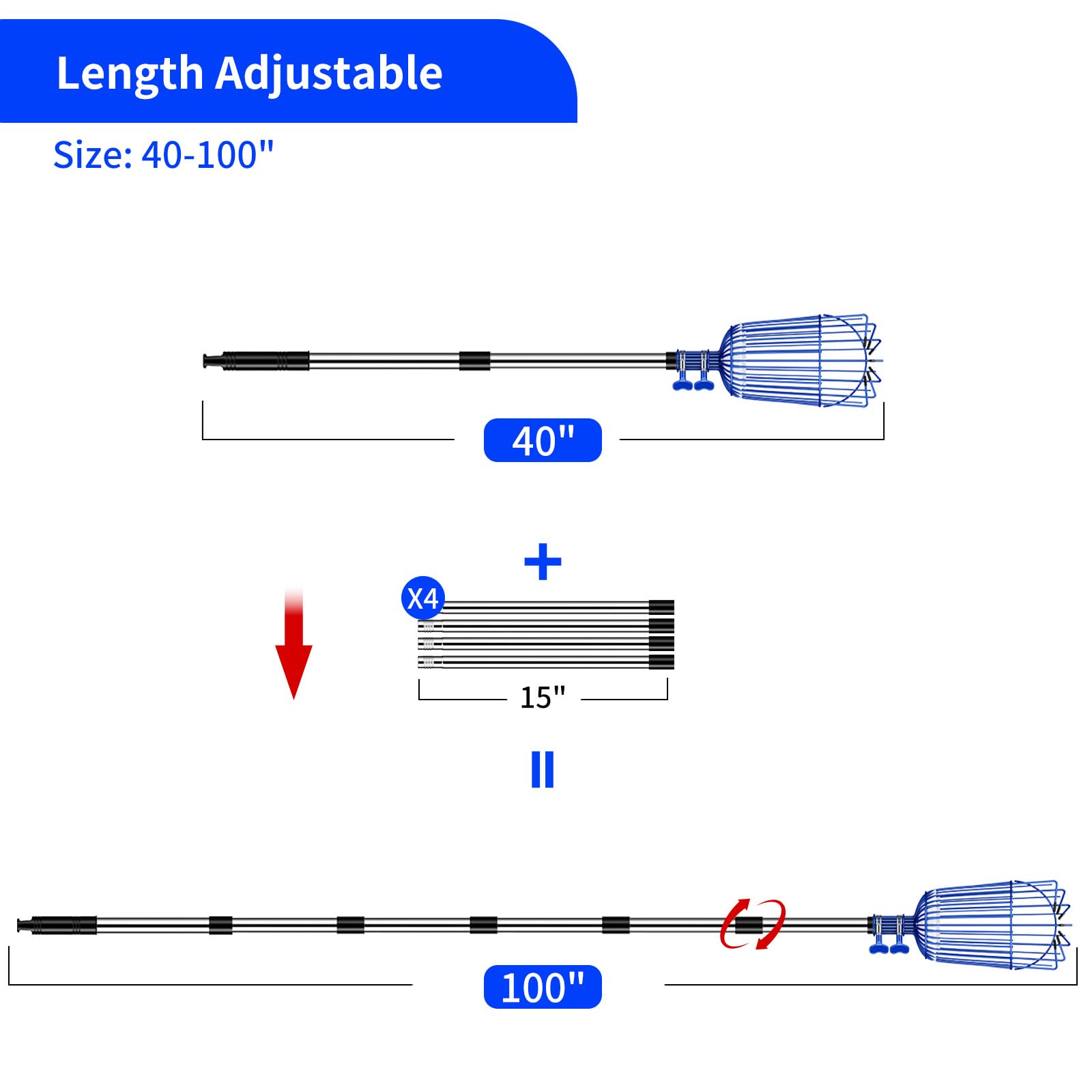 Detachable sections of the fruit picker pole