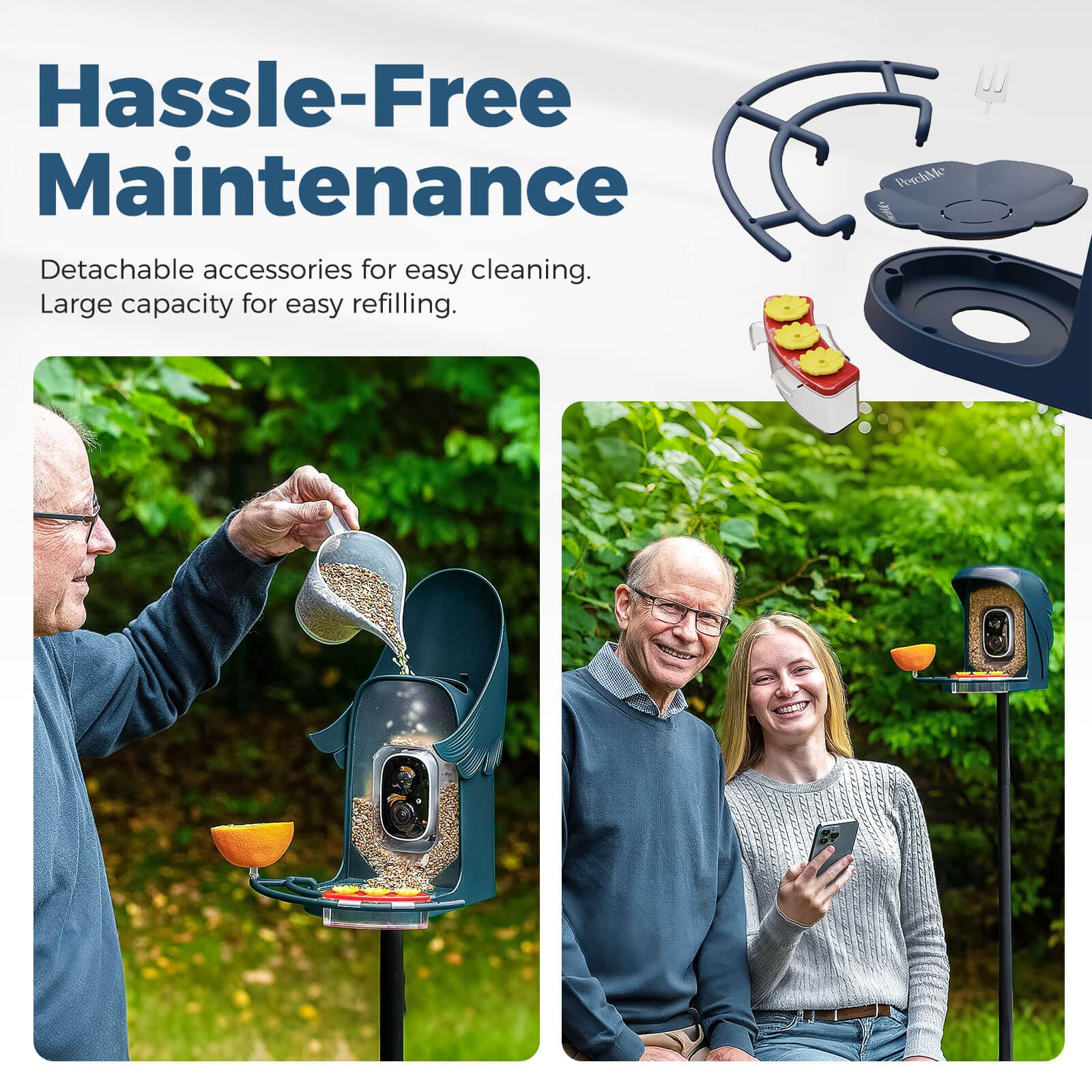 Detachable seed tray of PerchMe Smart Bird Feeder