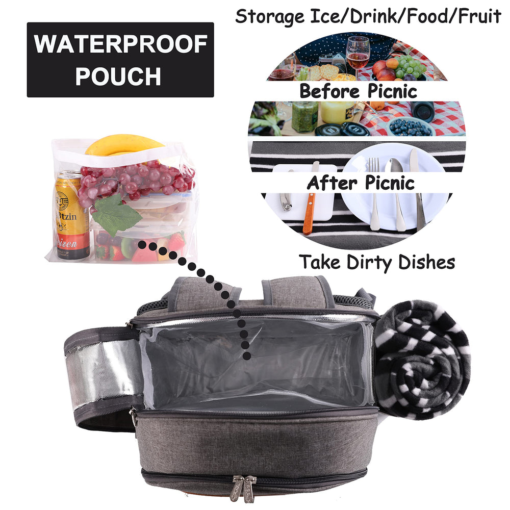 Detachable wine cooler attached to picnic backpack