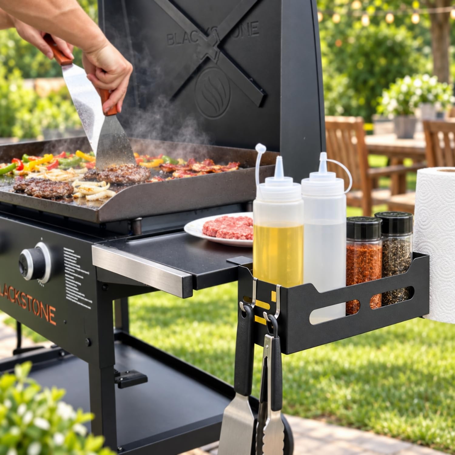 Detail of adjustable clamps on PTALSEAW Griddle Caddy