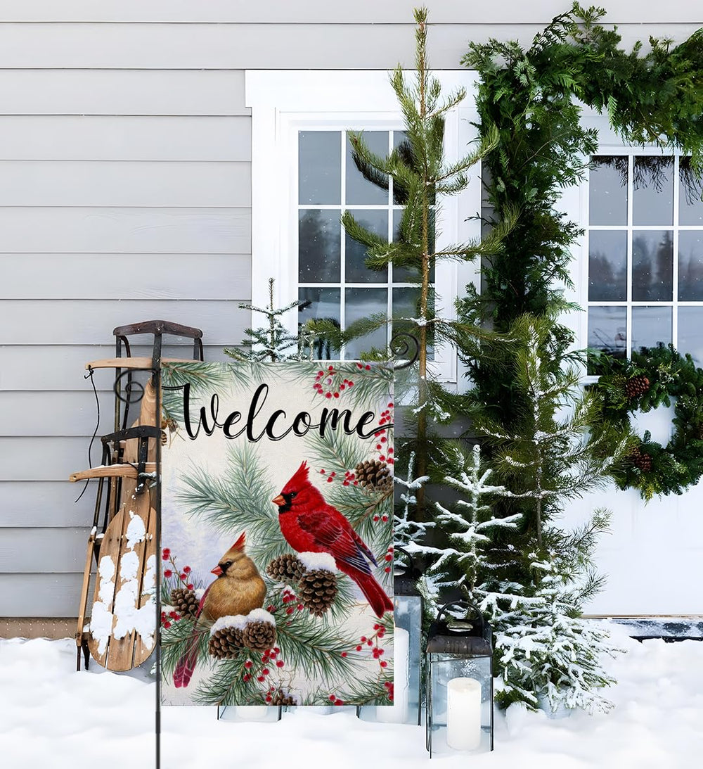 Detail of EKOREST Welcome Christmas Garden Flag with pine twigs
