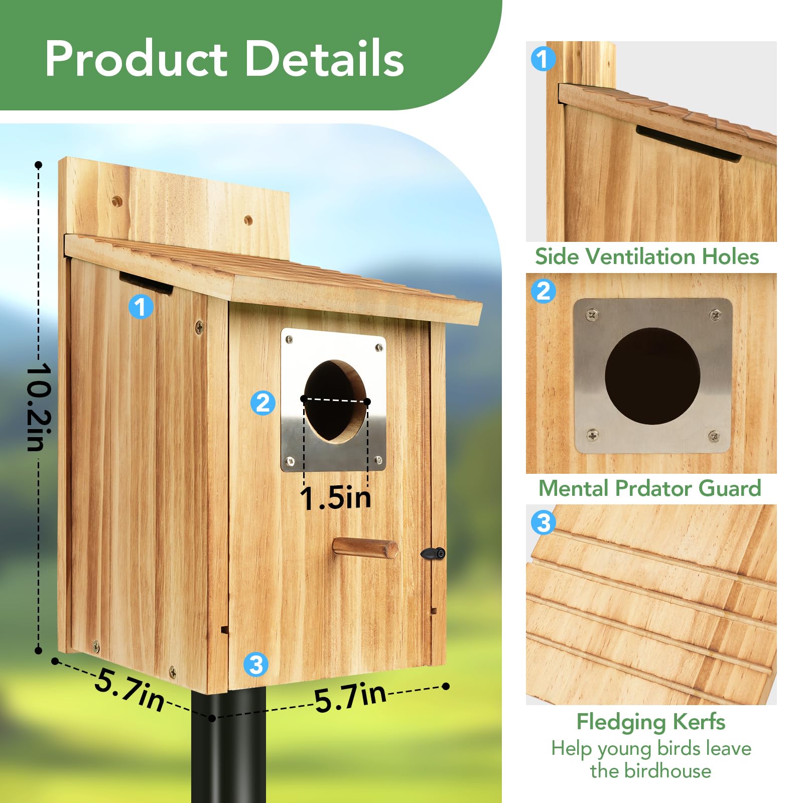 Detail of Fitraho birdhouse top-side ventilation openings