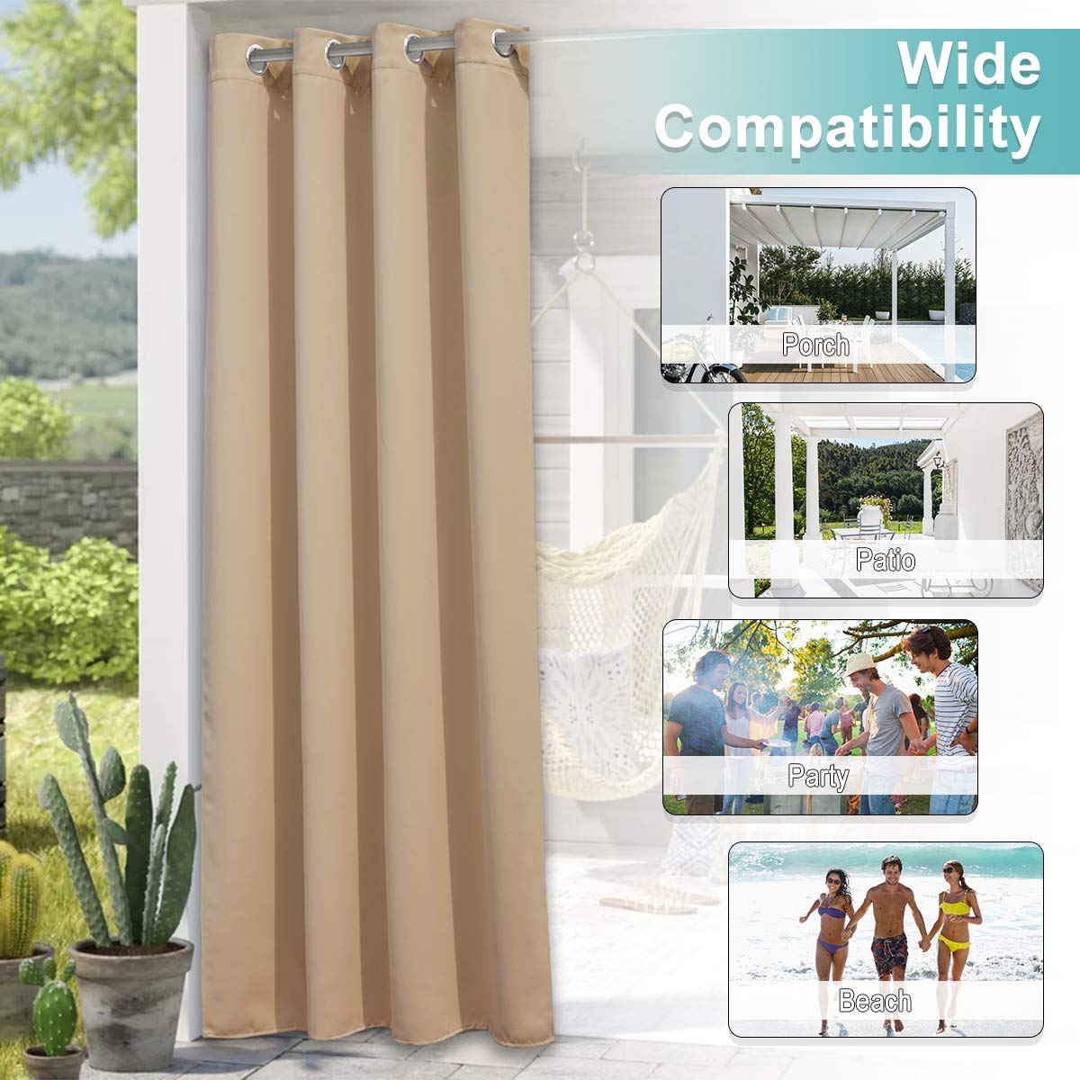 Detail of NICETOWN outdoor curtains showcasing triple-weave technology