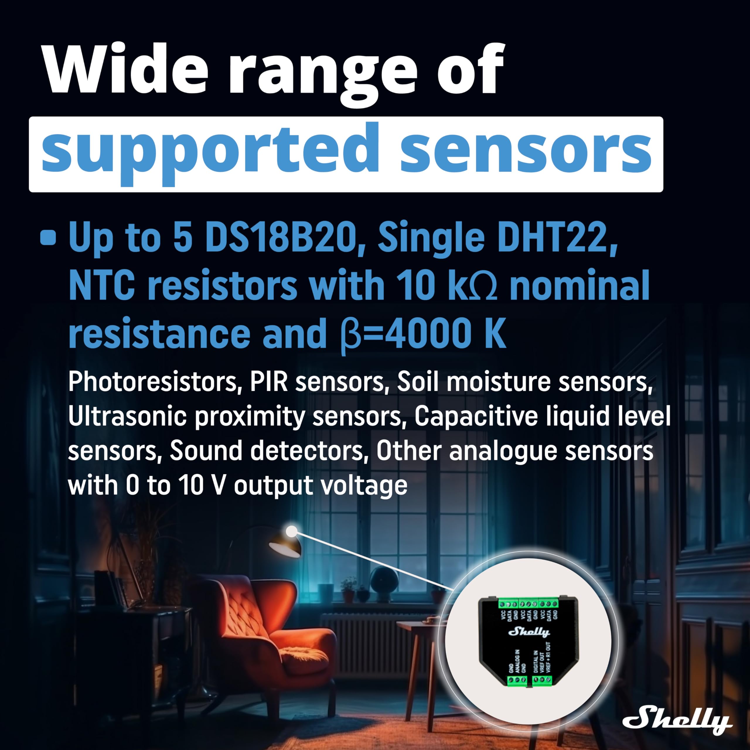 Detail of Shelly Plus Add-On connected to temperature sensor
