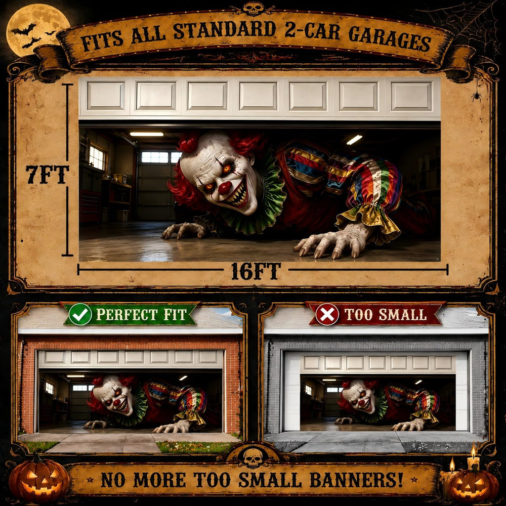Detail of the hanging system on Halloween garage door cover