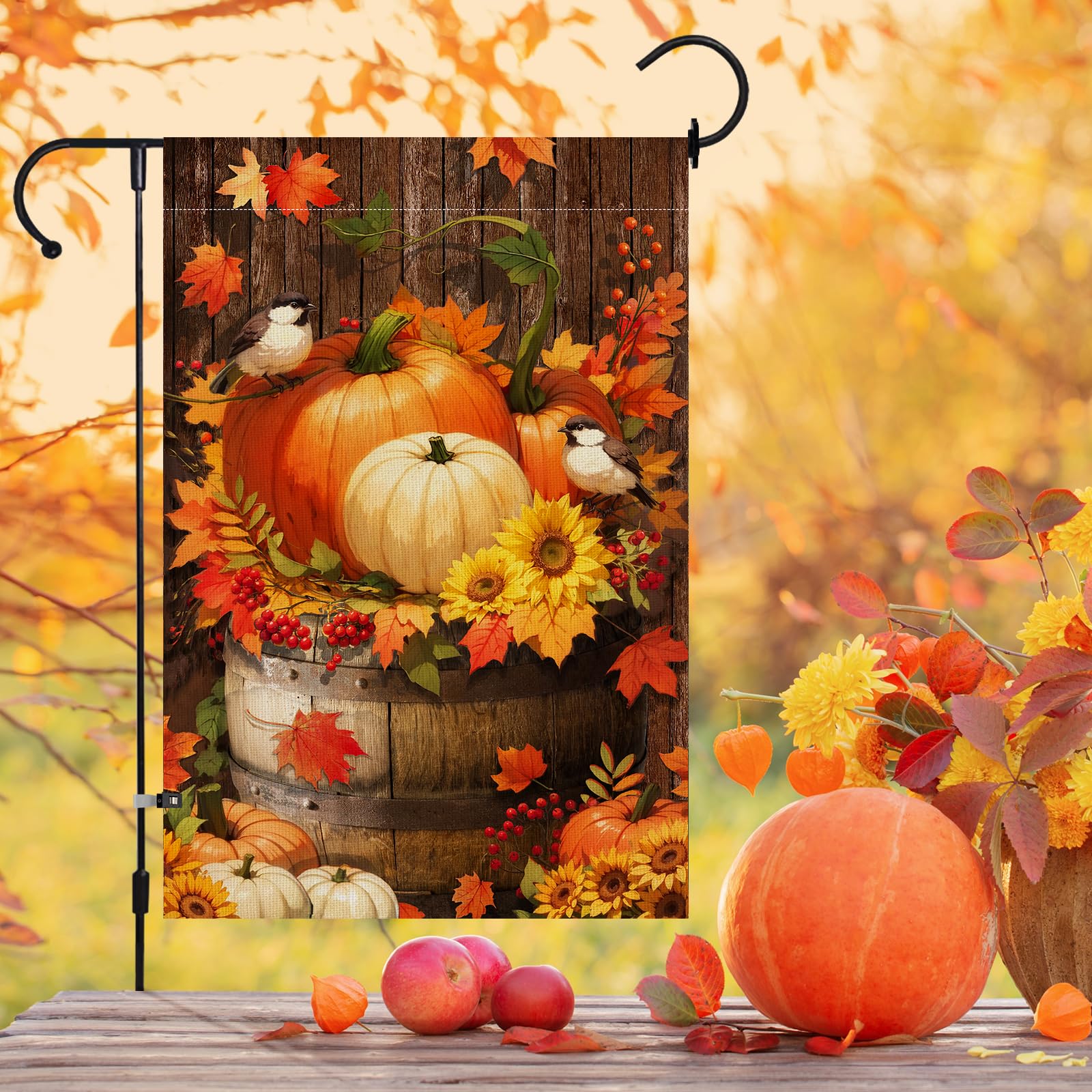 Detail of the vibrant colors on LPREUTWN Lighted Pumpkin Garden Flag
